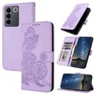 For vivo V27 5G Global/V27 Pro 5G Global Datura Flower Embossed Flip Leather Phone Case(Purple) - 1
