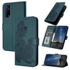 For vivo Y72 5G/iQOO Z3/Y52 5G Datura Flower Embossed Flip Leather Phone Case(Dark Green) - 1