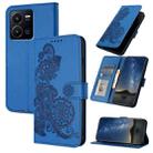 For vivo Y35 4G Global/Y22s 4G Global Datura Flower Embossed Flip Leather Phone Case(Blue) - 1