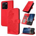 For vivo Y35 4G Global/Y22s 4G Global Datura Flower Embossed Flip Leather Phone Case(Red) - 1