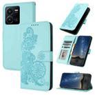 For vivo Y77e 5G Datura Flower Embossed Flip Leather Phone Case(Light blue) - 1