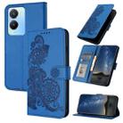 For vivo Y02s 4G Global Datura Flower Embossed Flip Leather Phone Case(Blue) - 1