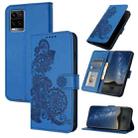 For vivo Y33s 4G Global/Y21/Y21s/Y21t Datura Flower Embossed Flip Leather Phone Case(Blue) - 1