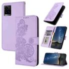 For vivo Y33s 4G Global/Y21/Y21s/Y21t Datura Flower Embossed Flip Leather Phone Case(Purple) - 1