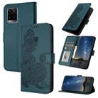 For vivo Y33s 4G Global/Y21/Y21s/Y21t Datura Flower Embossed Flip Leather Phone Case(Dark Green) - 1