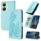 For vivo Y27 4G Global Datura Flower Embossed Flip Leather Phone Case(Light blue) - 1