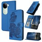 For vivo iQOO Z9s / V40e India Datura Flower Embossed Flip Leather Phone Case(Blue) - 1