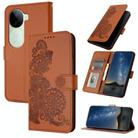 For vivo iQOO Z9s / V40e India Datura Flower Embossed Flip Leather Phone Case(Brown) - 1