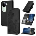 For vivo iQOO Z9s / V40e India Datura Flower Embossed Flip Leather Phone Case(Black) - 1