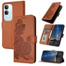 For vivo Y19s Global Datura Flower Embossed Flip Leather Phone Case(Brown) - 1