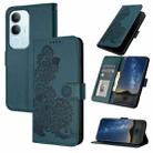 For vivo Y19s Global Datura Flower Embossed Flip Leather Phone Case(Dark Green) - 1