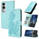 For vivo Y300 / vivo V40 Lite 4G / 5G IDN Datura Flower Embossed Flip Leather Phone Case(Light blue) - 1