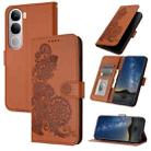 For vivo Y300 / vivo V40 Lite 4G / 5G IDN Datura Flower Embossed Flip Leather Phone Case(Brown) - 1