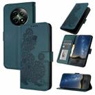 For Realme 12 5G Global Datura Flower Embossed Flip Leather Phone Case(Dark Green) - 1