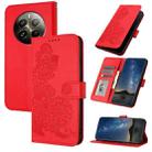 For Realme 12+ 5G Global Datura Flower Embossed Flip Leather Phone Case(Red) - 1