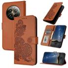 For Realme 12+ 5G Global Datura Flower Embossed Flip Leather Phone Case(Brown) - 1