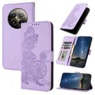 For Realme 12+ 5G Global Datura Flower Embossed Flip Leather Phone Case(Purple) - 1
