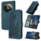 For Realme 12+ 5G Global Datura Flower Embossed Flip Leather Phone Case(Dark Green) - 1