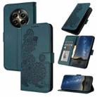 For Realme 12 Pro 5G Global/12 Pro+ 5G Global Datura Flower Embossed Flip Leather Phone Case(Dark Green) - 1