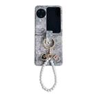 For OPPO Find N3 Flip Embroidery Style Full Coverage Phone Case with Ring Bead Chain(Grey) - 1