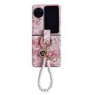 For OPPO Find N3 Flip Embroidery Style Full Coverage Phone Case with Ring Bead Chain(Pink) - 1