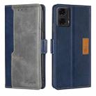 For Motorola Moto G24 4G Contrast Color Side Buckle Leather Phone Case(Blue + Grey) - 1