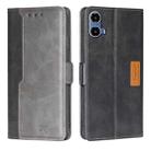 For Motorola Moto G34 5G Contrast Color Side Buckle Leather Phone Case(Black + Grey) - 1