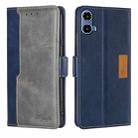 For Motorola Moto G34 5G Contrast Color Side Buckle Leather Phone Case(Blue + Grey) - 1