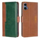 For Motorola Moto G34 5G Contrast Color Side Buckle Leather Phone Case(Light Brown + Green) - 1