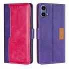 For Motorola Moto G34 5G Contrast Color Side Buckle Leather Phone Case(Purple + Rose Red) - 1