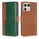 For Motorola Edge 50 Ultra Contrast Color Side Buckle Leather Phone Case(Light Brown + Green) - 1