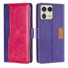 For Motorola Edge 50 Ultra Contrast Color Side Buckle Leather Phone Case(Purple + Rose Red) - 1