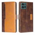 For Motorola Edge 50 5G Contrast Color Side Buckle Leather Phone Case(Dark Brown + Gold) - 1
