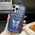 For iPhone 15 Pro Max Electroplated Card Slot Laser Butterfly Cardboard TPU Phone Case(Blue) - 1