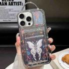 For iPhone 15 Pro Electroplated Card Slot Laser Butterfly Cardboard TPU Phone Case(Silver) - 1