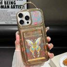 For iPhone 15 Pro Electroplated Card Slot Laser Butterfly Cardboard TPU Phone Case(Gold) - 1
