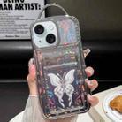 For iPhone 15 Electroplated Card Slot Laser Butterfly Cardboard TPU Phone Case(Silver) - 1