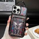 For iPhone 14 Pro Electroplated Card Slot Laser Butterfly Cardboard TPU Phone Case(Black) - 1