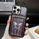 For iPhone 14 Pro Max Electroplated Card Slot Laser Butterfly Cardboard TPU Phone Case(Black) - 1