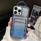 For iPhone 15 Pro Electroplated Card Slot Gradient Glitter Paper TPU Phone Case(Blue) - 1