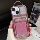 For iPhone 15 Plus Electroplated Card Slot Gradient Glitter Paper TPU Phone Case(Pink) - 1