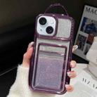 For iPhone 15 Plus Electroplated Card Slot Gradient Glitter Paper TPU Phone Case(Purple) - 1