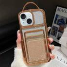 For iPhone 15 Electroplated Card Slot Gradient Glitter Paper TPU Phone Case(Gold) - 1