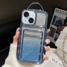 For iPhone 14 Plus Electroplated Card Slot Gradient Glitter Paper TPU Phone Case(Blue) - 1