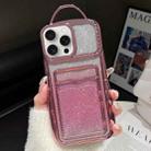 For iPhone 14 Pro Electroplated Card Slot Gradient Glitter Paper TPU Phone Case(Pink) - 1