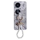 For Huawei P50 Pocket Embroidery Style Full Coverage Phone Case with Ring Bead Chain(Grey) - 1