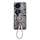 For Huawei P50 Pocket Embroidery Style Full Coverage Phone Case with Ring Bead Chain(Black) - 1