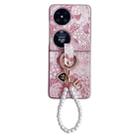 For Huawei P50 Pocket Embroidery Style Full Coverage Phone Case with Ring Bead Chain(Pink) - 1