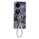 For Huawei P50 Pocket Embroidery Style Full Coverage Phone Case with Ring Bead Chain(Blue) - 1