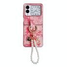 For Huawei nova Flip Embroidery Style Full Coverage Phone Case with Ring Bead Chain(Pink) - 1